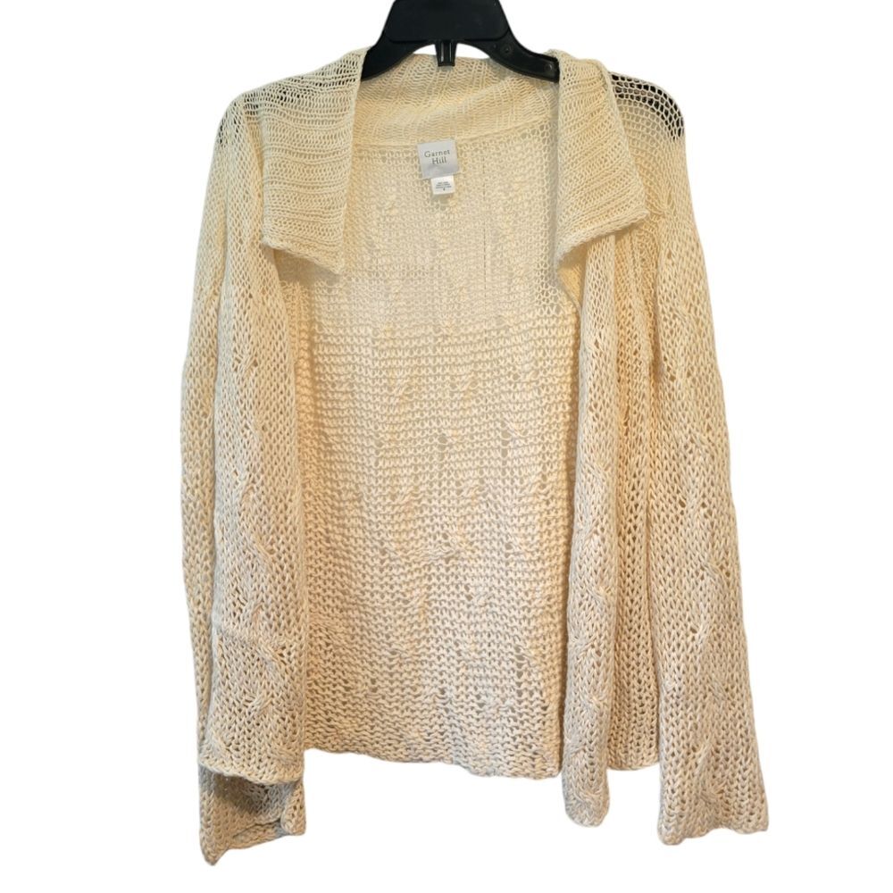 Garnet Hill Women’s Sweater Cardigan Linen Open Front Long Sleeve Cream Size S